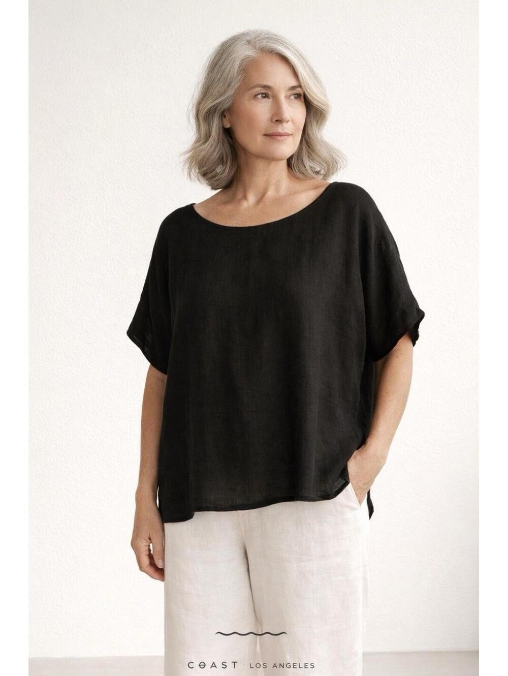Coast Women's Linen Top Blouse Tunic M Oversized Lagenlook Sustainable USA Made
